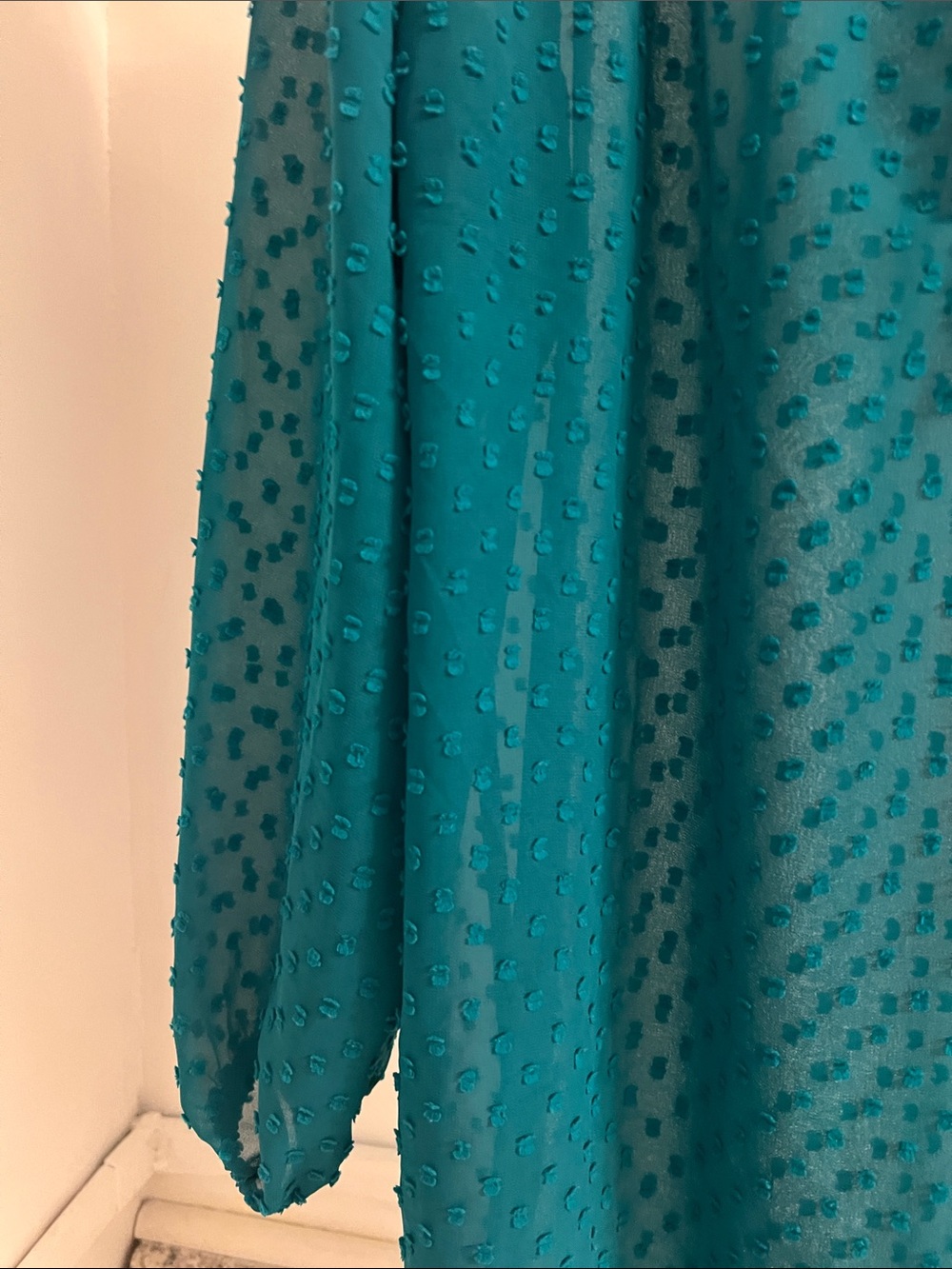 Matilda Jane Teal Swiss Dot Tie-Neck Peasant Blouse - Picture 6 of 13